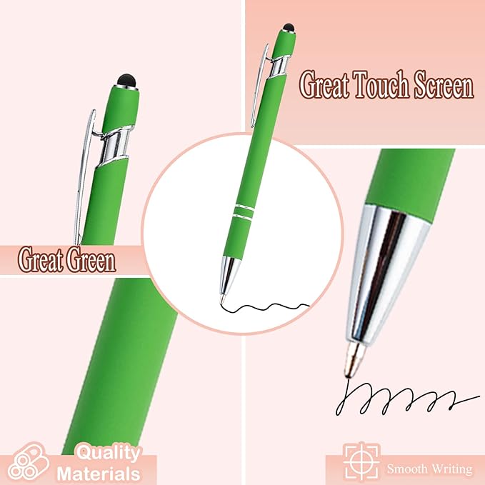 PASISIBICK 12 Pieces Green Ballpoint Pen with Stylus Tip, 2 in 1 Stylus Stylish Pen, Metal Stylus Pen for Touch Screens, Black Ink, 1.0 mm Medium Point.(12 PCS Green)-DeskLoop Office