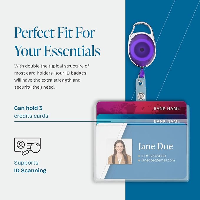 2 Pack Id Badge Holder With Clip – Transparent Purple Badge Reels with Id - Image 3