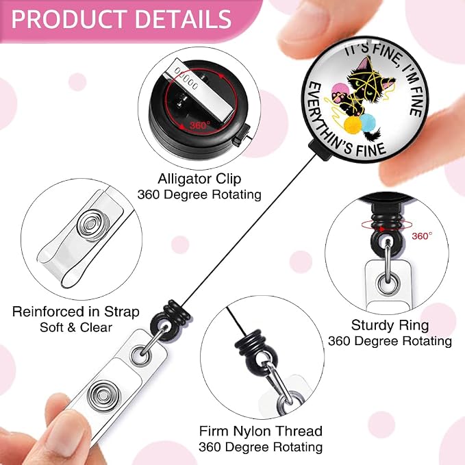 It's Fine I'm Fine Everything 's Fine Badge Reel Retractable - Image 3