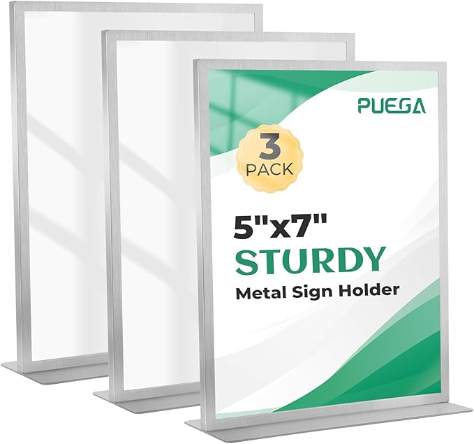 3pack Tabletop 5"x7" Metal Acrylic Sign Holder by Puega
