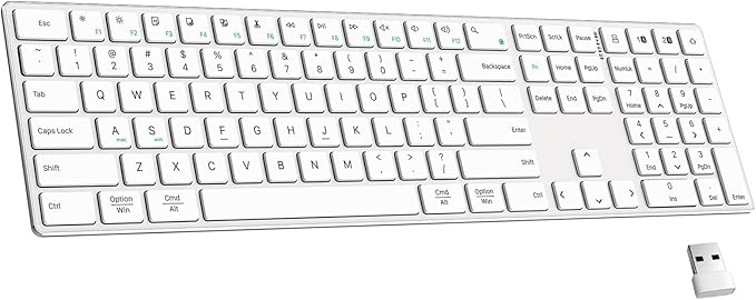 2.4G Wireless and Bluetooth Keyboard with Numeric Keypad, Multi-Device, Rechargeable, Compatible with Mac, Windows (White)-DeskLoop Office