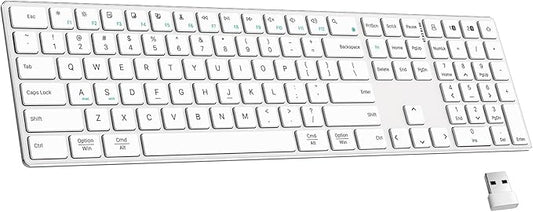 2.4G Wireless and Bluetooth Keyboard with Numeric Keypad, Multi-Device, Rechargeable, Compatible with Mac, Windows (White)-DeskLoop Office
