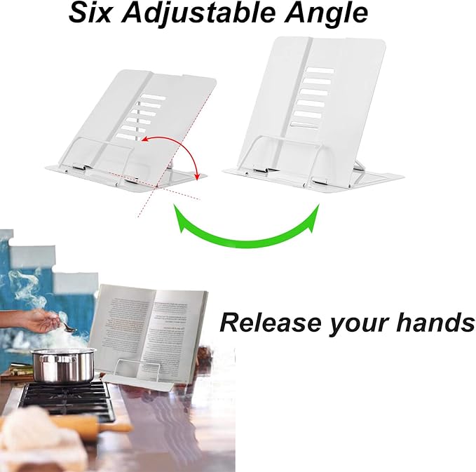 MSDADA Desk Book Stand Metal Reading Rest Book Holder Adjustable Cookbook - Image 5