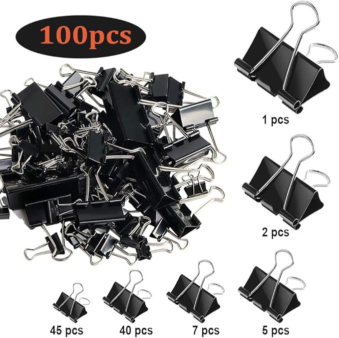 SANNIX 100 PCS Binder Clips Assorted Sizes, X Large, Large, Medium, Small, Mini and Micro, Binder Clips Paper Clamps for Office Home School-DeskLoop Office