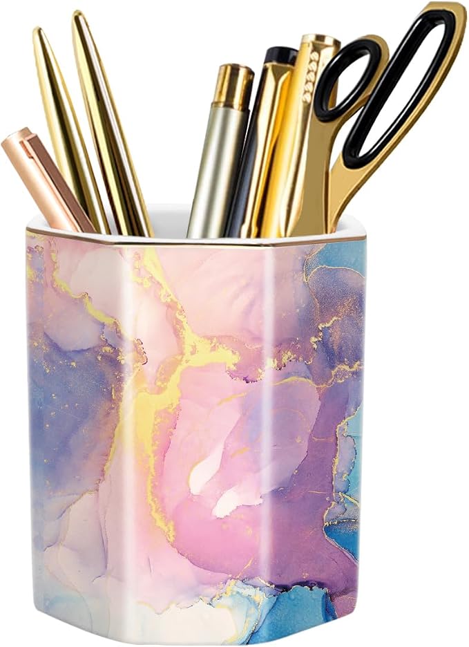 Pen Holder for Desk, Cute Ceramic Pencil Holder, Pen Cup Marker Holder Makeup by WAVEYU