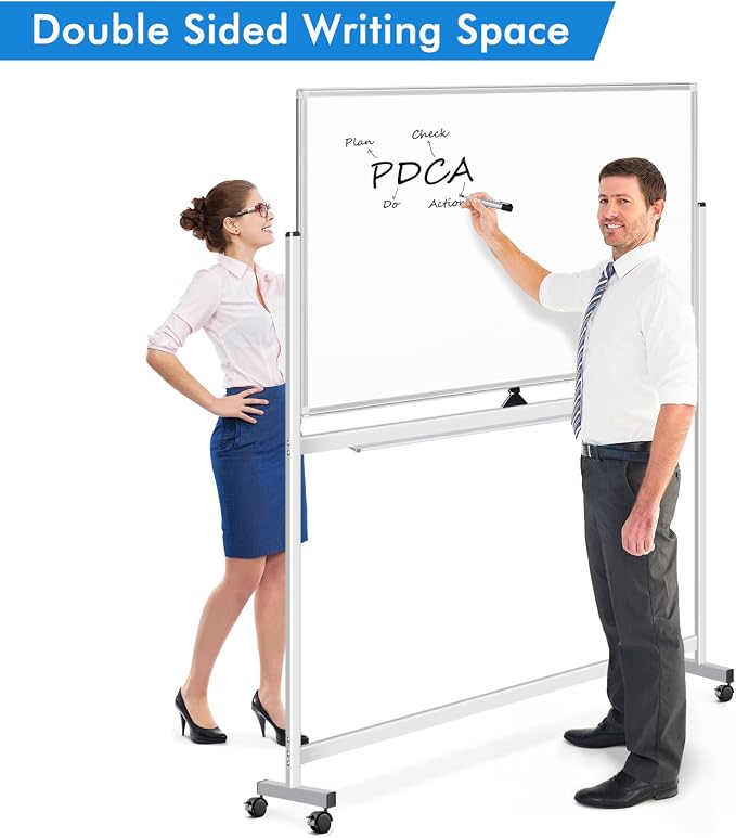 Large Rolling White Board, 48x36 in Double-Sided Mobile Whiteboard, maxtek - Image 2