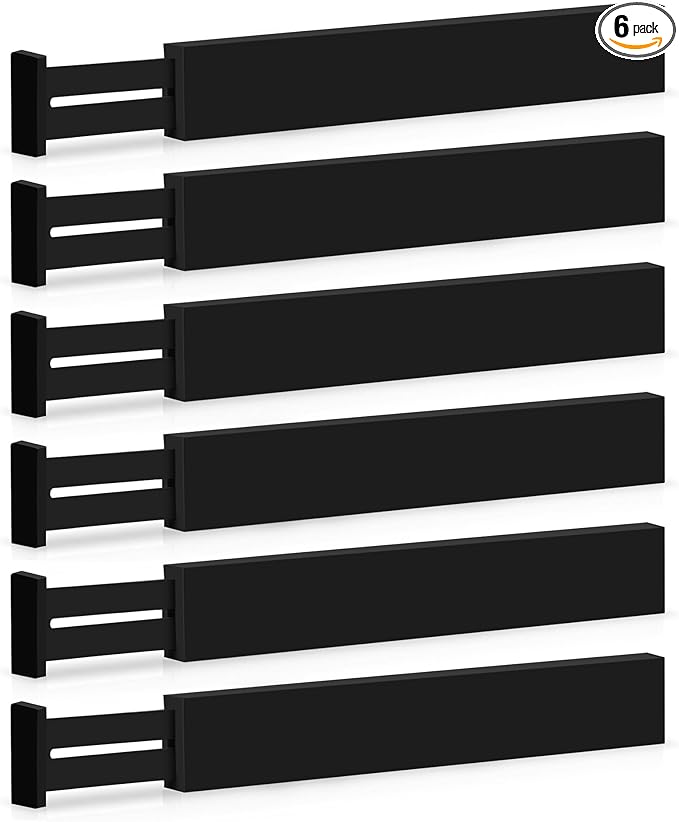 Large Kitchen Drawer Organizer - Expandable Bamboo Drawer Dividers (17" - 21.5") - Adjustable Separators for Kitchen, Clothes, Dresser, Bedroom, Bathroom, and Desk Drawers - 6-Pack (Black)-DeskLoop Office