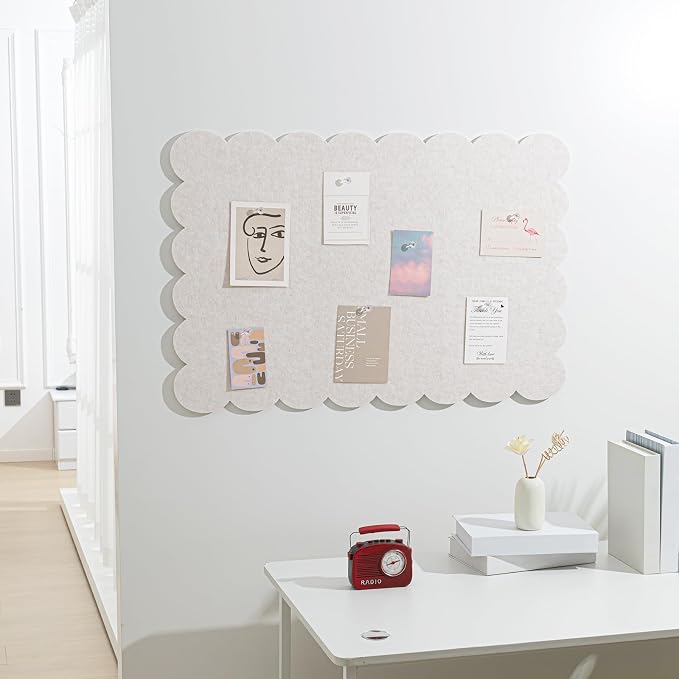 Mooliwe Scalloped Felt Bulletin Board 36 x 24 Inches Foldable Beige Pin Cork - Image 4