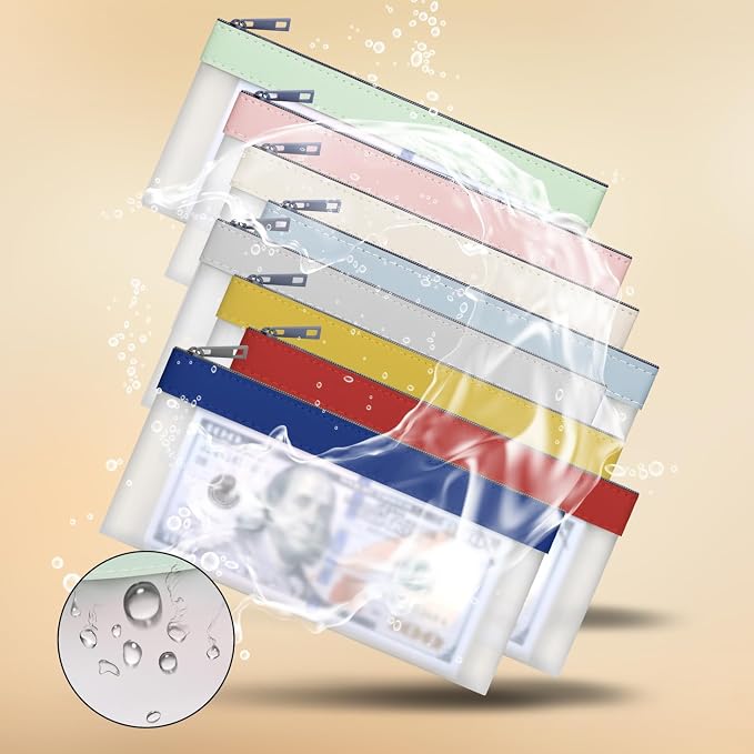 8 Pieces Money Bags With Zipper, Cash Envelopes, 7.6 x 3.7 inch Money Pouch - Image 2