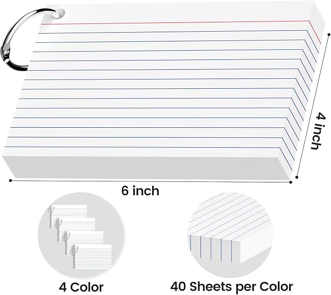 160-Pack White Index Cards 4x6 Inch w/Key Ring – 180gsm Heavyweight Flashcards - Image 2