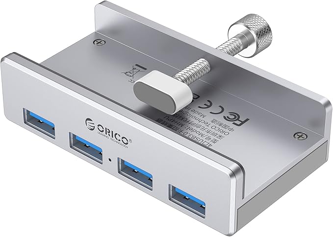 ORICO USB 3.0 Hub, USB Hub Clamp, Aluminum 4-Port USB Splitter with 4.92 FT USB Data Cable, Desktop Powered USB Hub for Monitors/Desks-Silver (Without Power Adapter)-DeskLoop Office