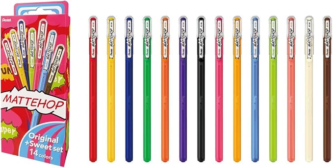 Pentel Matte Hop Original + Sweet Color Ballpoint Pen, 14 Colors K110-V14ST by PentelofAmerica