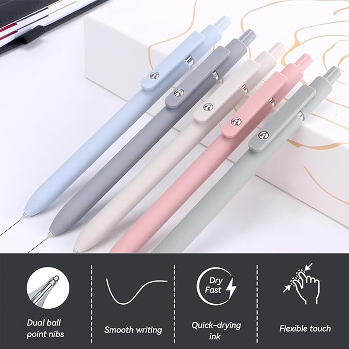 Gel Pens, 5Pcs 0.5mm Fine Point Pens With Smooth Wirting,Quick Dry Aesthetic Pens For Journaling, Ballpoint for Office School Supplies,Gifts for Women Men Student(Morandi)-DeskLoop Office