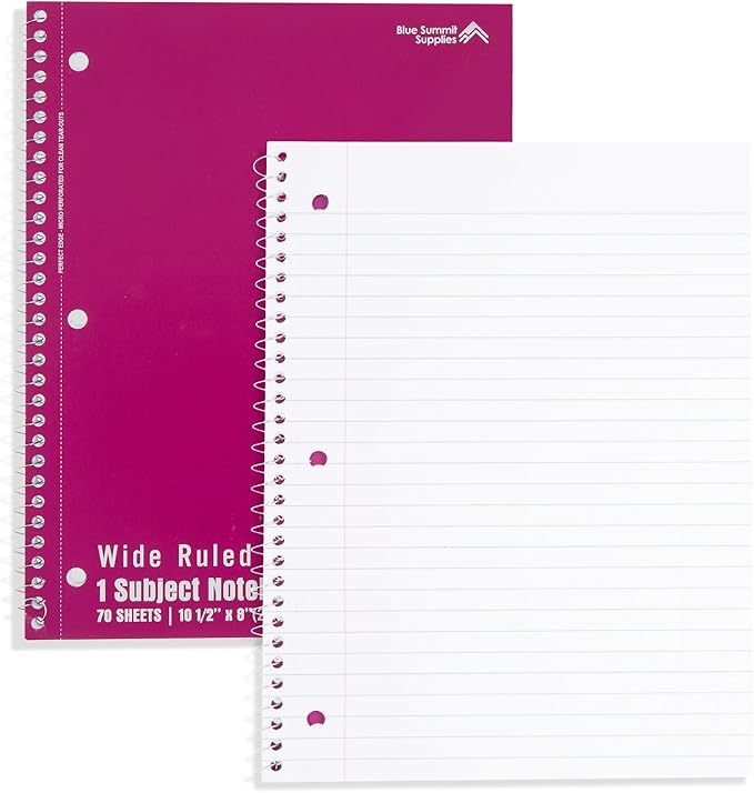 Blue Summit Wide Ruled Spiral Notebooks Bulk, 1 Subject Spiral Notebook Wide Ruled, Paper School Bulk Notebooks, 48 Pack-DeskLoop Office