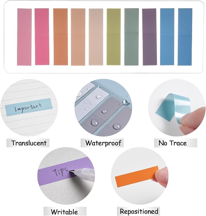 Lysas 2400pcs Book Tabs for Annotating, Writable Morandi Translucent Page - Image 4