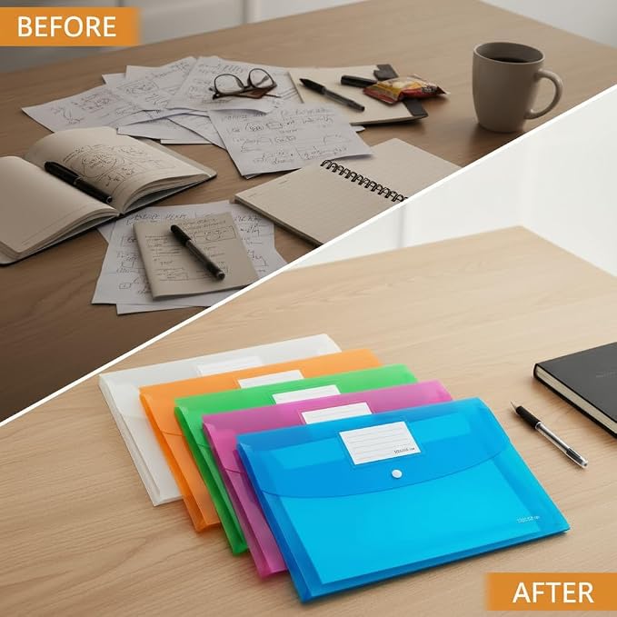 20 Pack Plastic Envelopes with Snap Closure, Poly Expandable File Folder with - Image 7