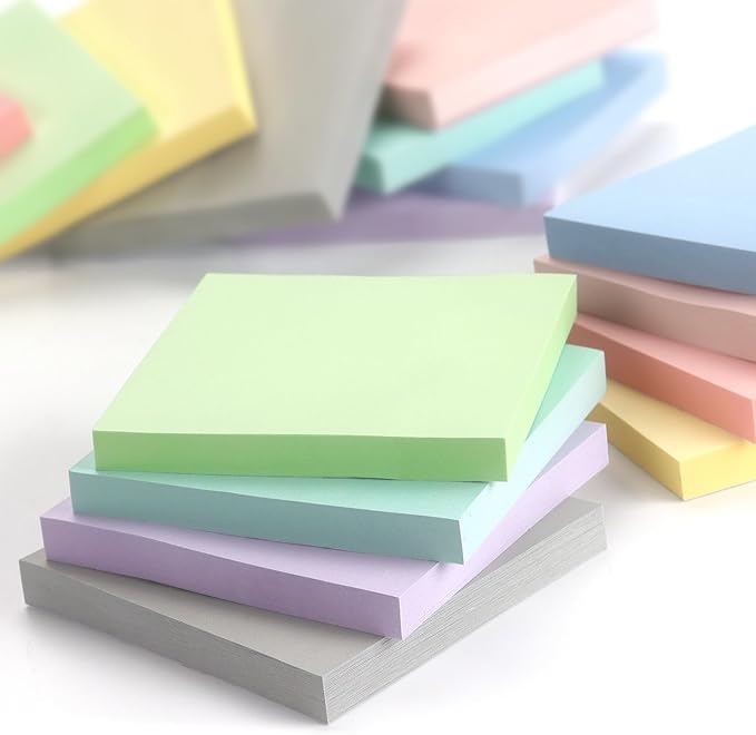 Sticky Notes 3x3 Inch, 8 Pads Light Colors Self-Adhesive, 8 Assorted Pastel Colors, 80 Sheets/Pad, Reusable Notepads for Office, School, and Home-DeskLoop Office