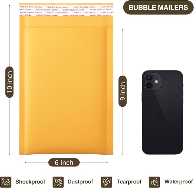 UCGOU Kraft Bubble Mailers 6x10 Inch 100 Pack Usable Size 6x9 Inch Yellow - Image 2