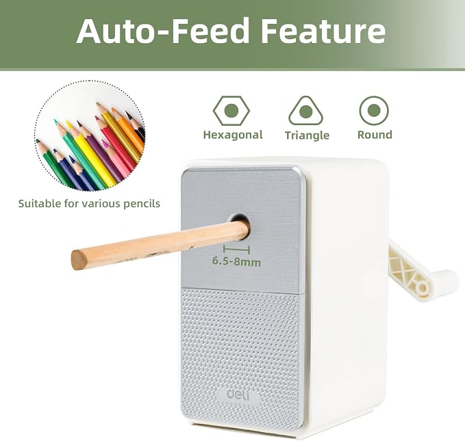 Deli Manual Pencil Sharpener, Auto-in Hand Crank Pencil Sharpener - Image 2