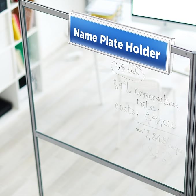Wonderjune 25 Pack Plastic Cubicle Name Plate Holder 8.5" Wide x 2" High Glass - Image 2