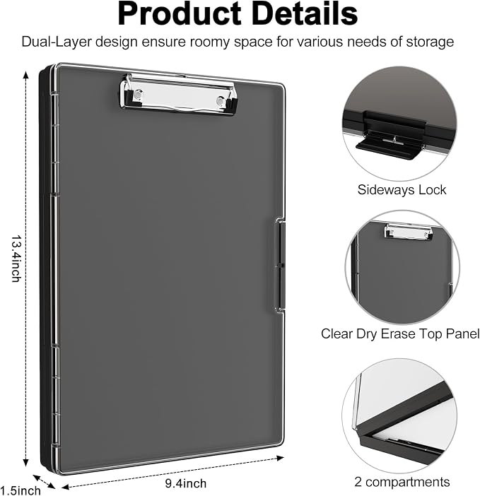 Piasoenc Clipboard with Storage, 8.5 x 11 ClipBoards with 2 Storage, Folio & - Image 2