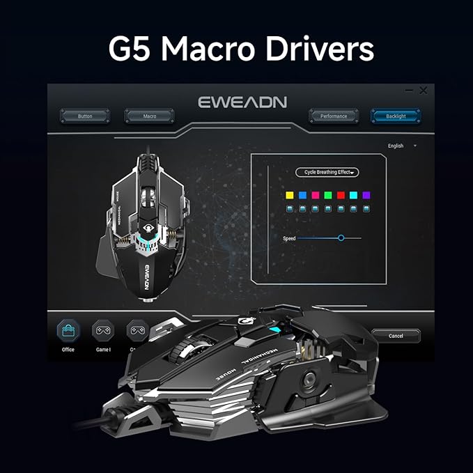 EWEADN G5 Wired Gaming Mouse, Ergonomic RGB Computer Mouse, 12800 Adjustable DPI, 9 Programmable Macro Buttons with Rapid Fire Key Compatible for PC/Laptop/Windows-Black&White-DeskLoop Office