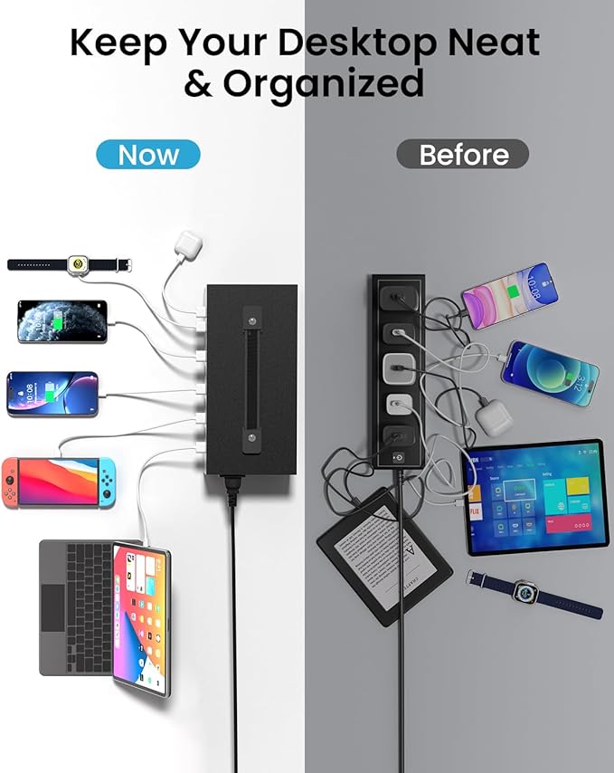 200W USB~c Charging Station, 20 Port (10 USB A & 10 USB~C Port) USB Charger Block, Fast Charging Station for Multiple Devices, Desktop Charger Compatible for iPhone, iPad, Tablets-DeskLoop Office