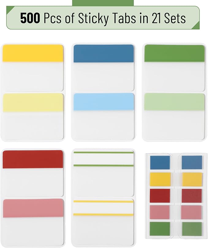 Mr. Pen- Colorful Index Tabs, 500 Pcs, 21 Sets, Sticky Page Markers for Notebooks, Binders and Books-DeskLoop Office