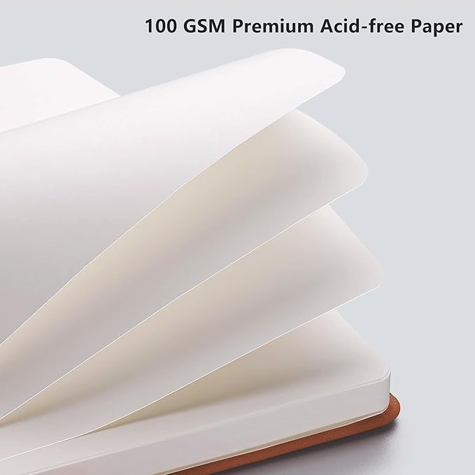 RETTACY Blank Journal Notebook, 192 Pages, A5 Medium Size (5.7'' x 8.3''), Leather Hardcover, 100 GSM Thick Paper, for Sketching, Drawing, Painting (Brown)-DeskLoop Office