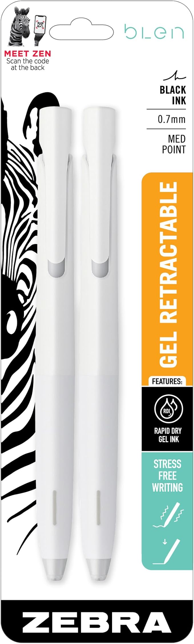 Zebra Pen, bLen Retractable Gel Pens, Medium Point 0.7mm, Rapid Dry Gel Ink by ZebraPen