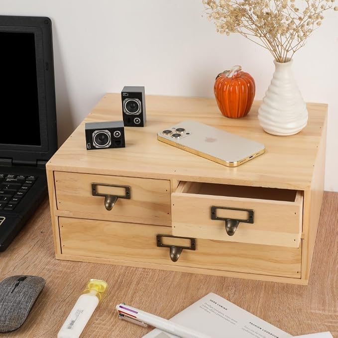 Wooden Storage Box Apothecary Drawers Vintage Wooden Box Wood Desktop Organizer - Image 2