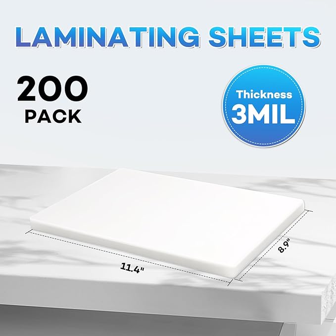 200 Pack Laminating Sheets, 3 mil, 8.9" x 11.4" Thermal Laminating Pouches Lamination Sheet Paper for Laminator, Clear, Letter Size, Office and School Supplies-DeskLoop Office