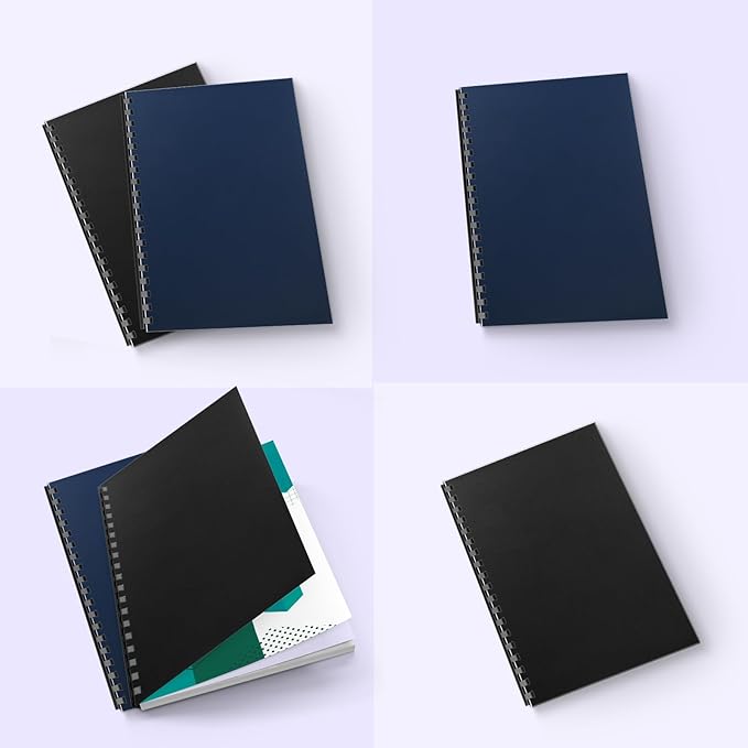 100 Pack Binding Covers Set, 8.5x11 Inches, Including 50 Pcs 12 Mil Navy Color Plastic Binding Covers, 50 Pcs 12 Mil, Black Color Plastic Binding Covers, Sand Textured-DeskLoop Office