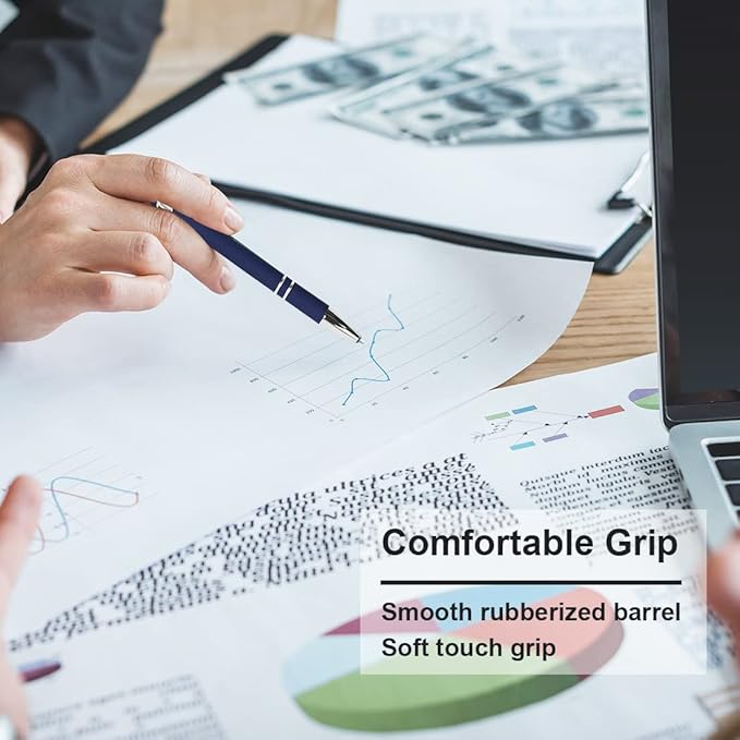 Ballpoint Pen with Stylus Tip, Soft Touch Click Metal Pen, 1.0mm Medium Point, Black Ink, 12 Count(Dark Blue)-DeskLoop Office