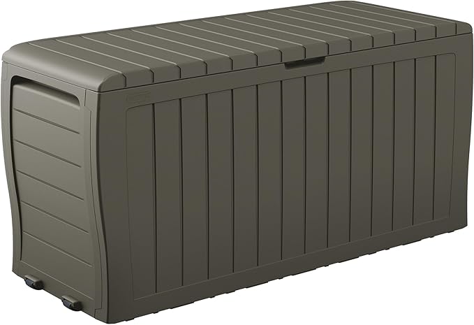 Keter Marvel Plus 71 Gallon Resin Deck Box-Organization and Storage for Patio Furniture Outdoor Cushions, Throw Pillows, Garden Tools and Pool Floats, Mossy Brown-DeskLoop Office