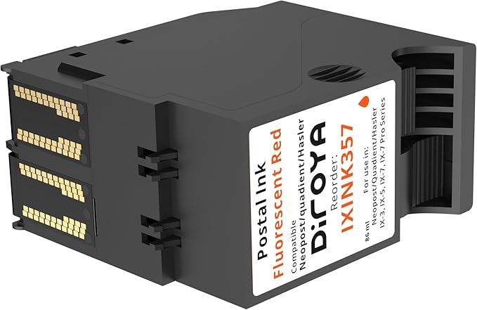 IXINK357 Ink Cartridge High Yield Replacement for Neopost Quadient Hasler IX-3, IX-5, IX-7, IX-7 Pro Series Franking Machine Fluorescent Red Postage Ink-DeskLoop Office