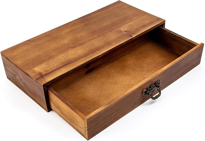 Office Desk Organizer with Drawers Light Brown Vintage Wood Desktop Storage Box by WelcometoOKSQW