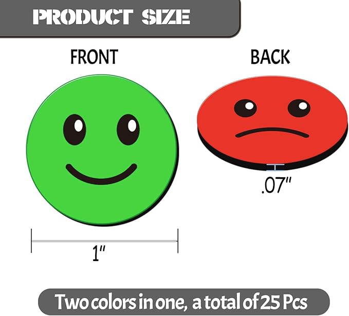 25 Pcs 1” Double-Sided Red Green Smiley Face Magnets, Flip Over Colored Magnetic Dots for Whiteboard, Refrigerator, Office (25, Happy/Sad-Colors)-DeskLoop Office