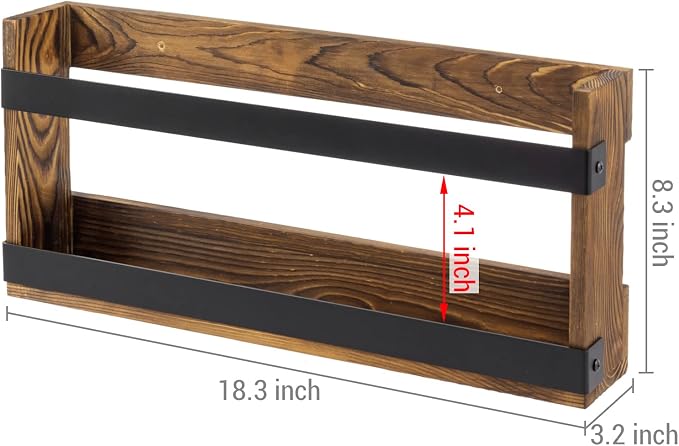 MyGift Rustic Burnt Solid Wood and Industrial Matte Black Metal Magazine - Image 5