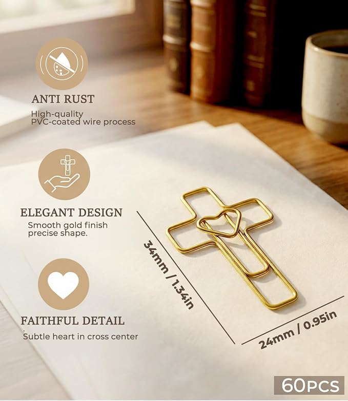 60PCS Gold Cross Paper Clips Heart Design - Image 5