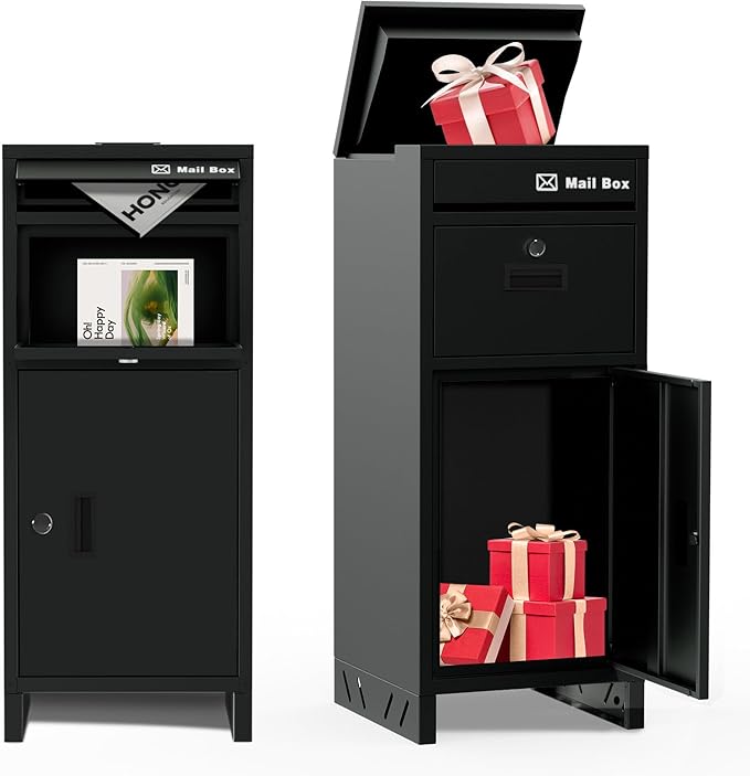 Package Delivery Boxes for Outside, Large Parcel Drop Boxes with Lock, Customize Address Stickers Package Drop Boxes for Outside is Waterproof,Package Delivery Box for Porch(Black,15.7*15.7*37.8 in)-DeskLoop Office