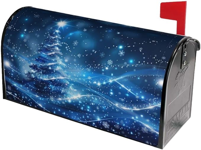 Blue Christmas Tree Welcome Magnetic Mailbox Cover, Xmas Tree Mailbox Wrap - Image 2
