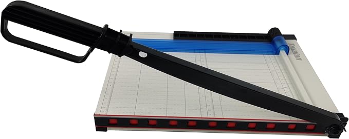 TEXALAN(R) Paper Cutter Letter Size Paper Trimmer 12” Cut Length 12 Sheet Capacity Guillotine Paper Photo Cutter with Magnet Clamp, Paper Guide, Size Guideline-DeskLoop Office