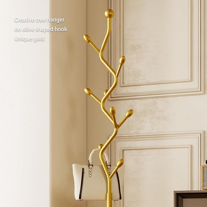 Tree-shaped coat rack stand,Metal coat tree with 8 Hooks and sturdy cast iron base,Heavy Duty coat rack freestanding coat hanger stand for Clothes Hats Scarfs Purses (gold)-DeskLoop Office