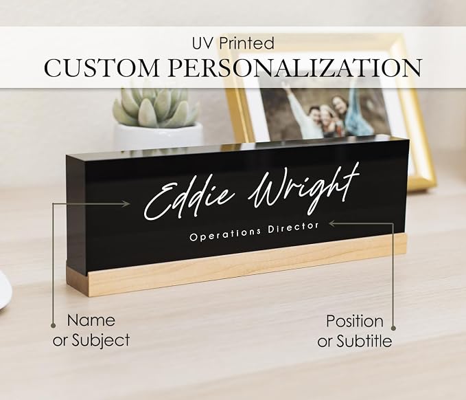 Personalized Acrylic Name Block w/Wooden Base - Image 3