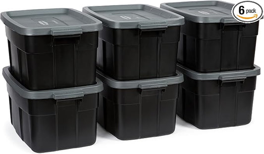 Rubbermaid Heavy Duty Black Storage Bins Plastic Totes by Rubbermaid