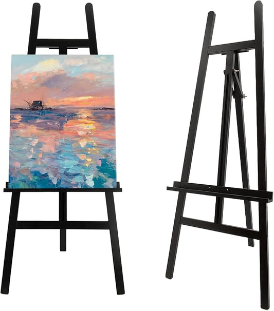 Stuelloaf Large A-Frame Wooden Painting Display Black Easel, Large Adjustable by Stuelloaf