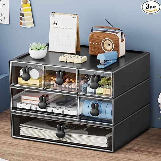 Marbrasse Desk Organizer with 6 Drawers, 3 Tier Stackable Storage Drawers by Marbrasse