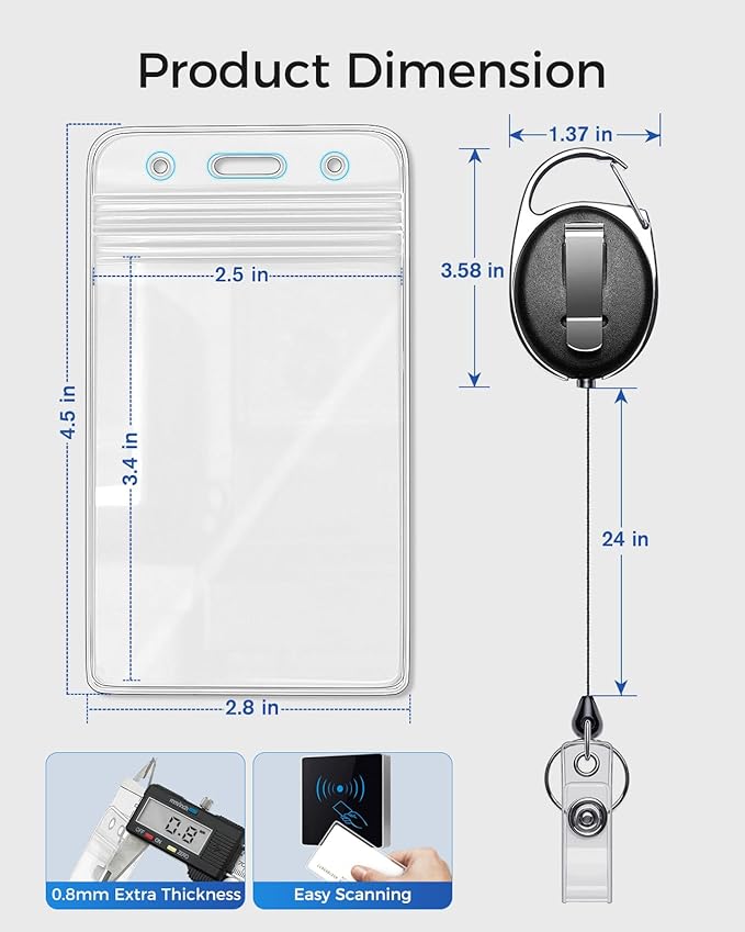 KTRIO ID Badge Holder with Retractable Reel, 5 Pack | Fits 2.5x3.4" Cards - Image 7