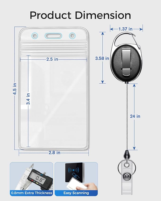 KTRIO ID Badge Holder with Retractable Reel, 10 Pack | Fits 2.5x3.4" Cards - Image 7